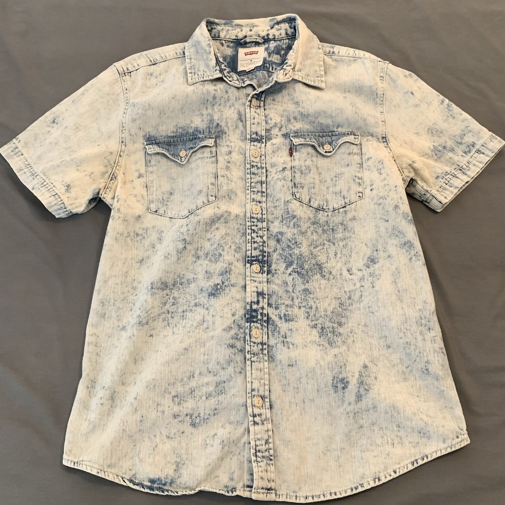 Vintage Levi's Shirt Mens Medium Blue Denim Acid Wash Short Sleeve Button 70/80s